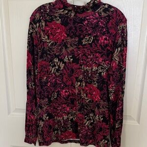 CJ Banks Red and Black Floral Long Sleeve Top